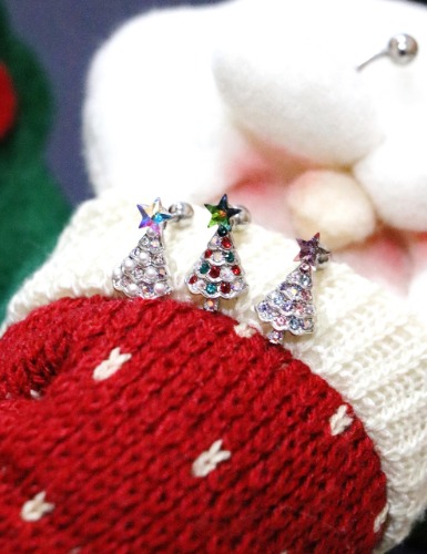 크리스마스 블링블링 트리 피어싱, 귀걸이(3color)
