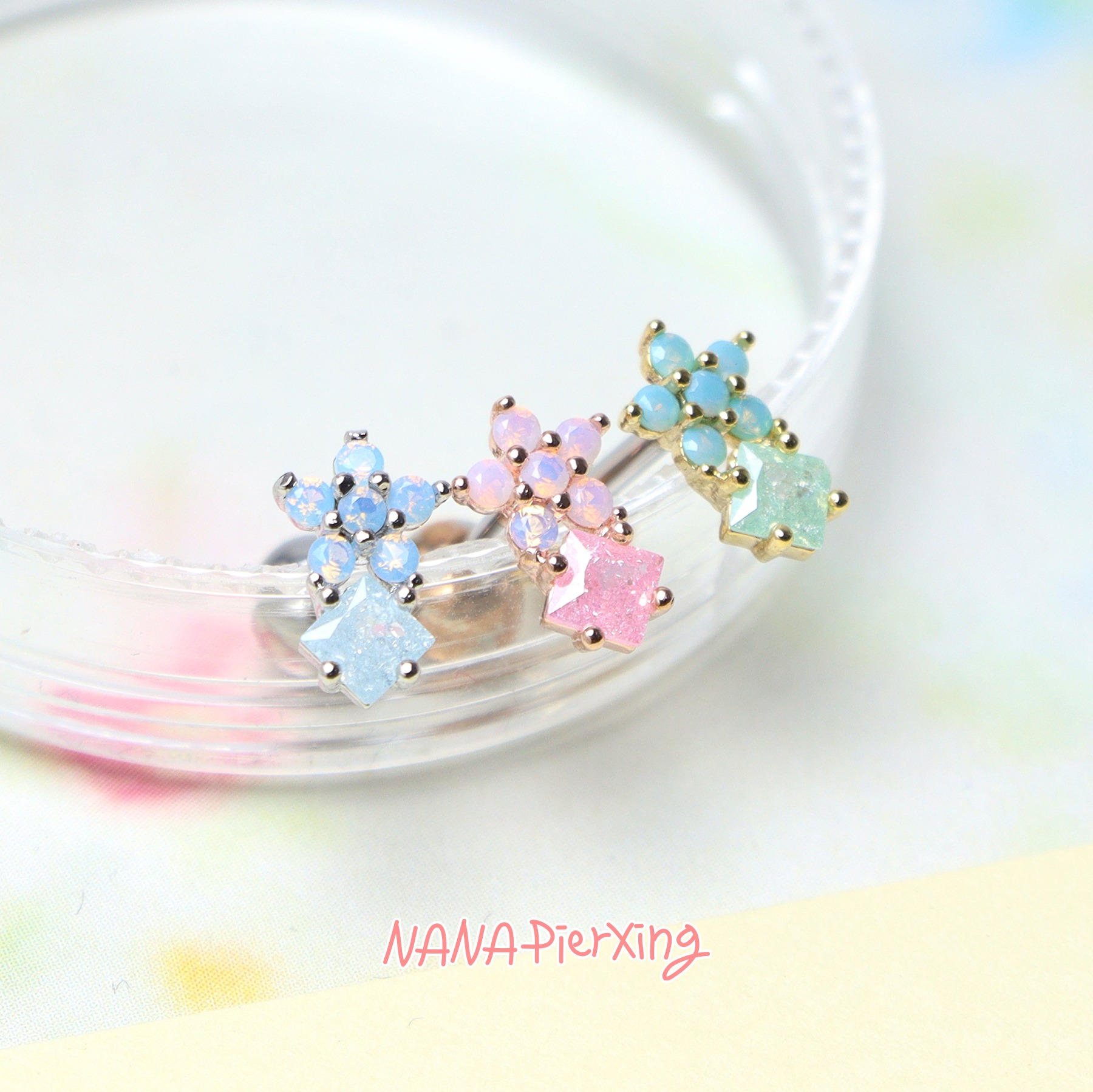 오팔 보석 꽃 피어싱, 귀걸이-3color