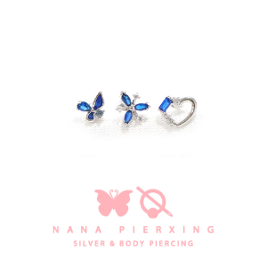 블루블루 나비/3잎꽃/하트  피어싱, 귀걸이