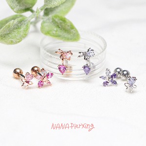 핑크&amp;퍼플 사랑스러운 피어싱, 귀걸이-3type (꽃, 하트리본, 리본 미니 드롭)
